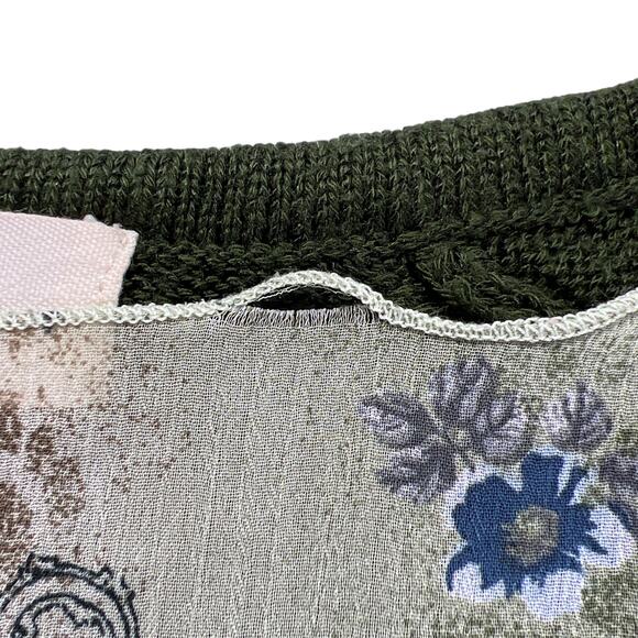 Zara Knit Floral Chiffon Sweater Tunic High Low Split Hem Long Sleeves Green - Picture 7 of 12